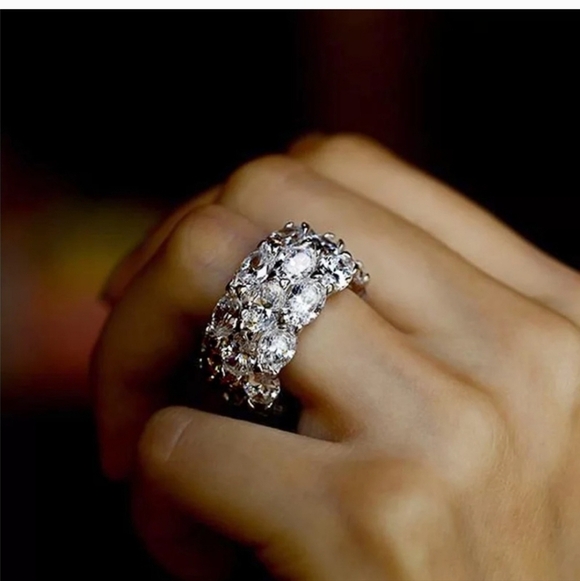 High Quality 925 Silver Wedding Bridal Promise Statement Zirconia Ring Sz 8 - Picture 5 of 6